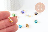 Pendentif rond verre oeil protecteur multicolore support zamac doré 9mm, x10 (G9715)
