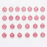 Pendentif rond zamac doré initiale émail rose foncé 14mm, métal doré, pendentif initiale,création bijoux,14mm, x1 G2934