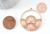 Pendentif rond zamac doré tissé rocaille rose dentelle 37.5mm, x2 (G4131)