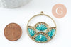 Pendentif rond zamac doré tissé rocaille vert turquoise dentelle 37.5mm, x2 (G4133)