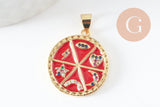 Pendentif rondzodiaque émail laiton doré 22.5mm, x1 (G5334)