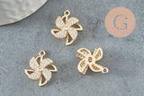 Pendentif rotatif moulin à vent doré cristal zircon 20mm, x1 (G3596)