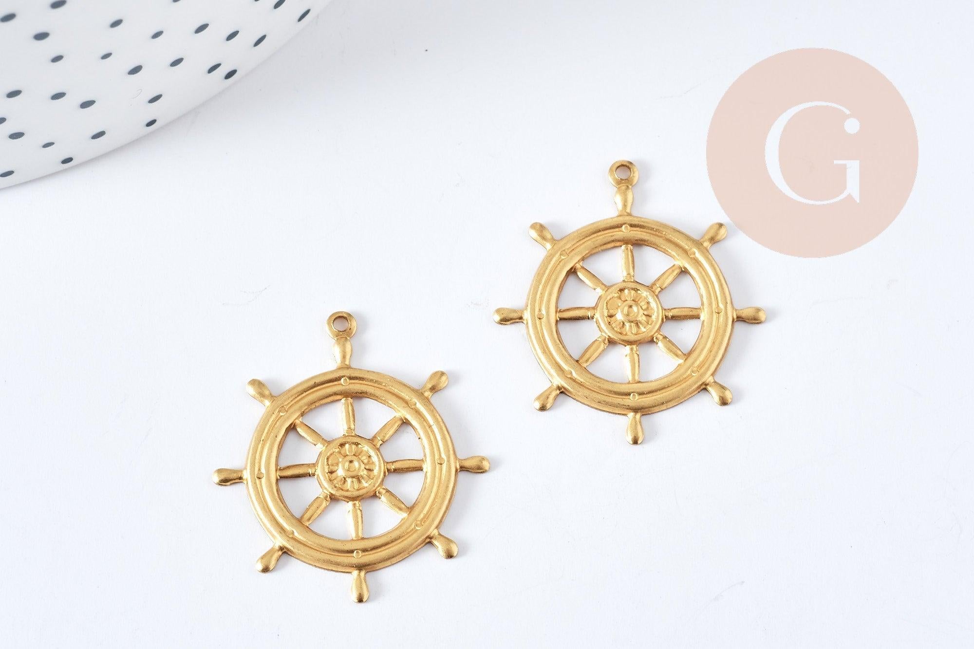 Pendentif roue bateau laiton brut 25mm, x1 (G8203)