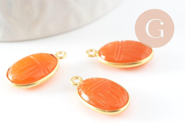 Pendentif scarabée cornaline naturelle argent 925 doré 18K 20mm, création bijou talisman en pierre x1 G9443