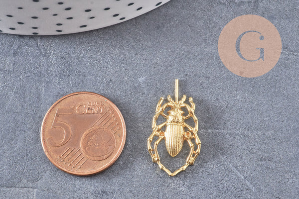 Pendentif scarabée laiton brut breloque laiton brut 24mm, bijou laiton insecte, création bijoux,pendentif laiton brut, x2 (G7435)