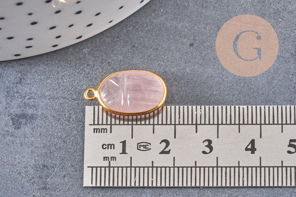 Pendentif scarabée quartz rose naturel argent 925 doré 18K 20mm, x1 (G10853)