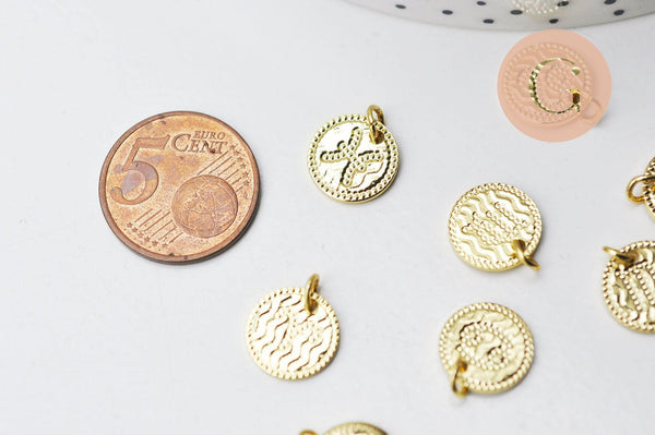 Pendentif signes astrologiques zircon laiton doré, x1 (G6416)