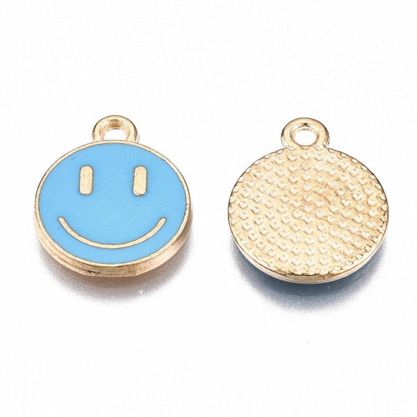 Pendentif smiley zamac doré émail multicolore 12mm, x5 (G6105)