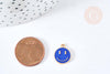Pendentif smiley zamac doré émaillé bleu 12mm, x5 (G8416)