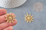 Pendentif soleil acier doré 33.5mm, breloque acier inoxydable doré, pendentif sans nickel, création bijoux, x1 G6141