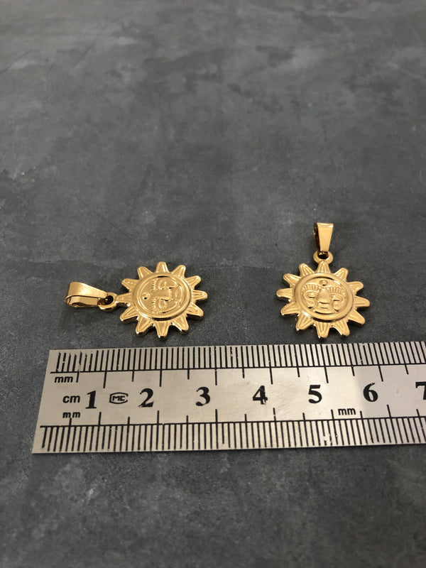 Pendentif soleil acier doré inoxydable, horoscope,porte-bonheur en acier doré, Pendentif soleil,22mm, x1 (G5290)