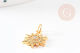 Pendentif soleil laiton doré zircon, pendentif en cristal pour création bijoux porte bonheur pour femme en zircon,14mm, x1 G4266