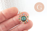 Pendentif soleil oeil cristal zircon émail coloré, 21.5mm, x1 (G6197)