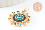 Pendentif soleil oeil cristal zircon émail coloré, 21.5mm, x1 (G6197)