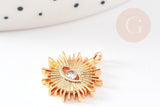 Pendentif soleil zamac doré 18k zircon 16.5mm, x1 (G10546)