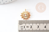 Pendentif soleil zamac doré 18k zircon 16.5mm, x1 (G10546)