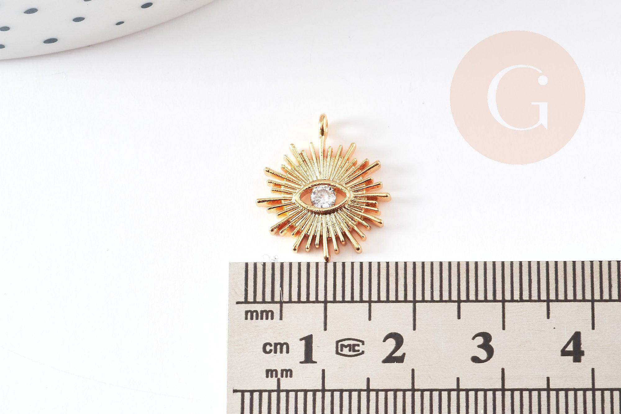 Pendentif soleil zamac doré 18k zircon 16.5mm, x1 (G10546)