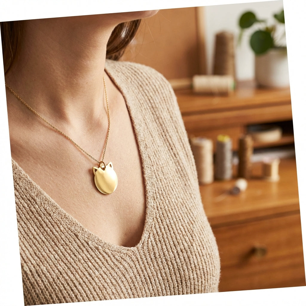 Pendentif tête de chat acier 201 inoxydable 29mm personnalisable, x1 (G11017)