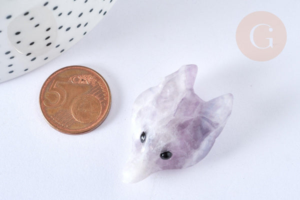 Pendentif tête de loup fluorite 37-42 mm, création bijou pierre naturelle, x1 (G7182)