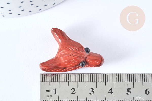 Pendentif tête de loup jaspe rouge naturelle 37-42mm, x1 (G7556)