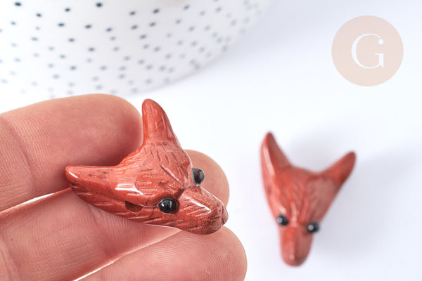 Pendentif tête de loup jaspe rouge naturelle 37-42mm, x1 (G7556)