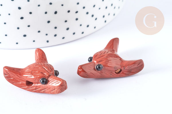 Pendentif tête de loup jaspe rouge naturelle 37-42mm, x1 (G7556)