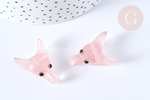 Pendentif tête de loup quartz rose 37-42mm, pendentif en pierre naturelle, pierre, x1 (G7553)