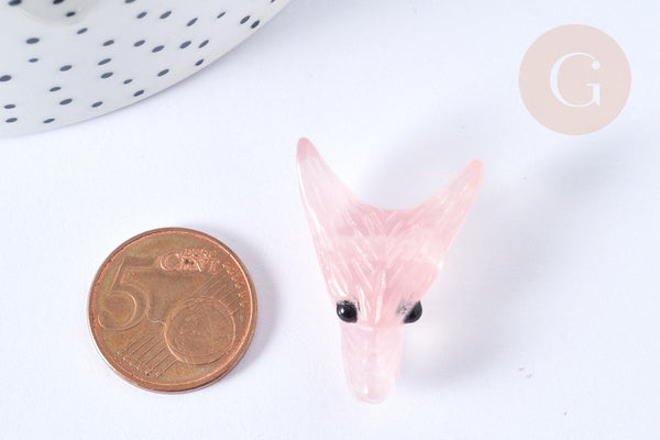 Pendentif tête de loup quartz rose 37-42mm, pendentif en pierre naturelle, pierre, x1 (G7553)