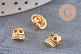 Pendentif tête de mort laiton doré 2.5microns, pendentif sans nickel, pendentif laiton doré,9mm, x2 (G2449)