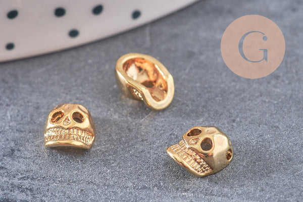 Pendentif tĂȘte de mort laiton dorĂ© 2.5microns, pendentif sans nickel, pendentif laiton dorĂ©,9mm, x2 (G2449)