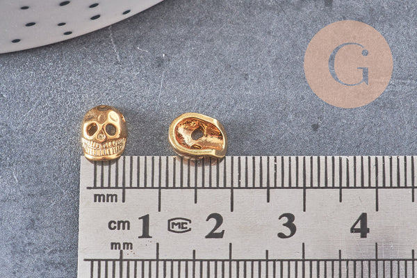 Pendentif tĂȘte de mort laiton dorĂ© 2.5microns, pendentif sans nickel, pendentif laiton dorĂ©,9mm, x2 (G2449)