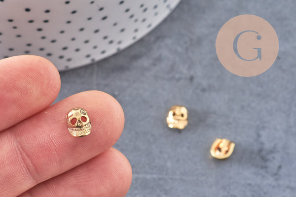 Pendentif tĂȘte de mort laiton dorĂ© 2.5microns, pendentif sans nickel, pendentif laiton dorĂ©,9mm, x2 (G2449)
