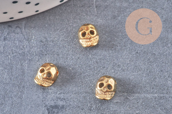 Pendentif tĂȘte de mort laiton dorĂ© 2.5microns, pendentif sans nickel, pendentif laiton dorĂ©,9mm, x2 (G2449)