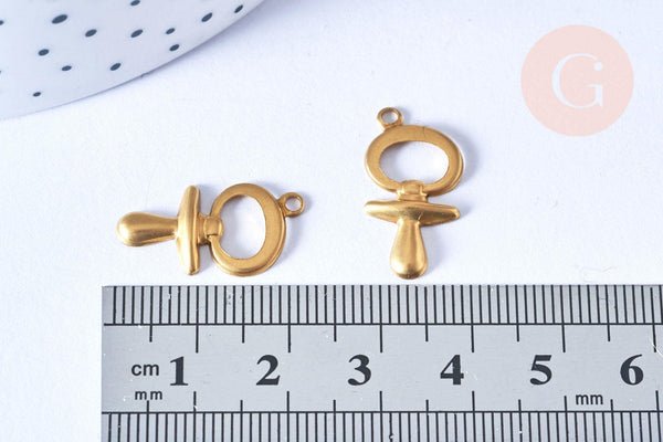 Pendentif tétine laiton brut, x2 (G6518)