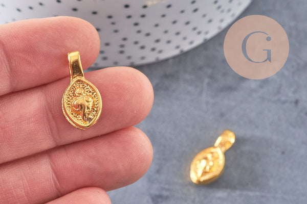 Pendentif tibétain laiton doré, breloque bouddhisme, pendentif laiton religieux, 21mm, x2 (G4324)