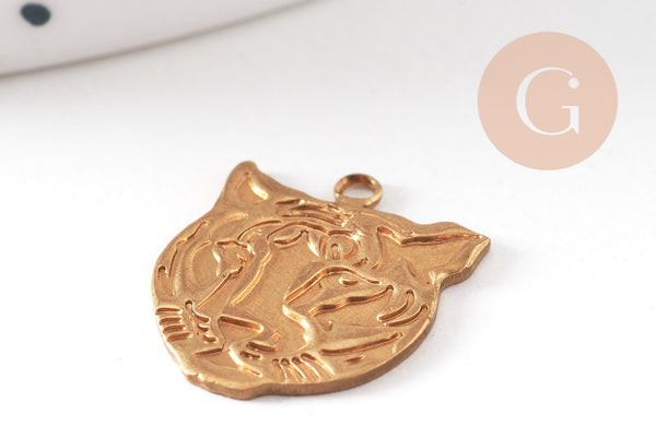 Pendentif tigre laiton brut doré,pendentif animal, Pendentif laiton charm tigre,1.1cm, x5 G0579
