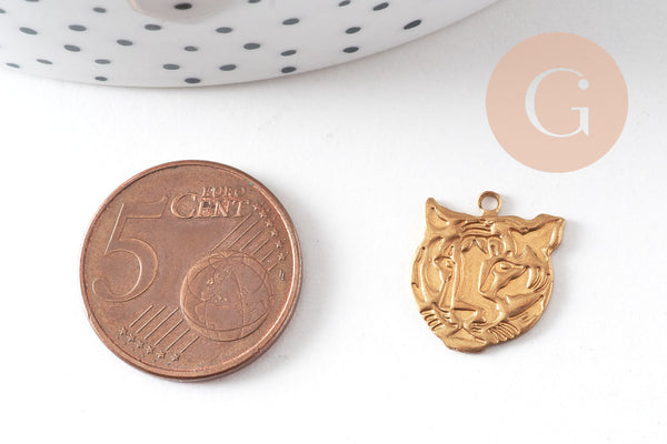 Pendentif tigre laiton brut doré,pendentif animal, Pendentif laiton charm tigre,1.1cm, x5 G0579