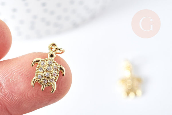 Pendentif tortue laiton doré zircon 16mm, x1 (G8587)