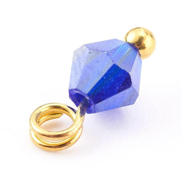 Pendentif toupie doré carats cristal multicolore transparent 9mm, pendentif doré cristal, X8 (G6223)