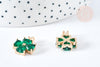 Pendentif trèfle 4 feuilles laiton doré 18K zircons vert 18.5mm, x1 (G8403)