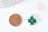 Pendentif trèfle 4 feuilles laiton doré 18K zircons vert 18.5mm, x1 (G8403)