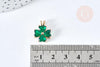 Pendentif trèfle 4 feuilles laiton doré 18K zircons vert 18.5mm, x1 (G8403)