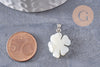 Pendentif trèfle 4 feuilles nacre blanche naturelle laiton platine 20mm, création bijoux coquillage blanc, x1 (G9920)