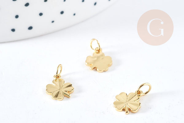 Pendentif trèfle quatre feuilles laiton doré 18K 11mm, x1 (G8737)