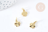 Pendentif trèfle quatre feuilles laiton doré 18K 11mm, x1 (G8737)
