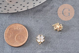Pendentif trèfle quatre feuilles laiton doré 18K et zircons blancs 9mm, x1 (G4460)