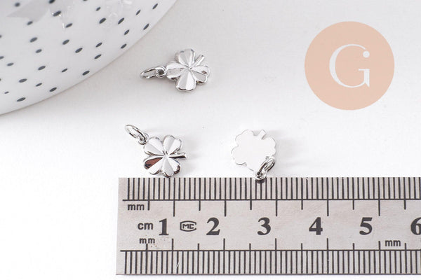 Pendentif trèfle quatre feuilles laiton platine 11mm, x2 (G10516)