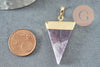 Pendentif triangle améthyste violette, fournitures créatives, pendentif pierre, support doré, création bijoux, pierre naturelle, 33mm, x1 (G1362)