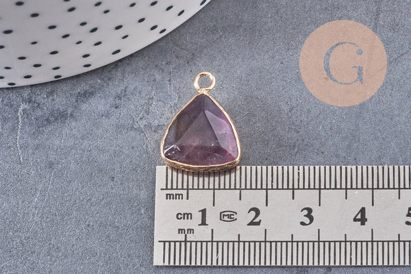 Pendentif triangle améthyste violette, pendentif pierre, support doré, création bijoux pierre naturelle, 19mm, x1 G3938
