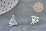 Deux pendentifs triangles en cristal zircon et zamac argenté de 11mm.